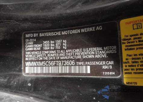 2015 Mini Hardtop Cooper from USA, damaged, VIN WMWXM5C56FT973606